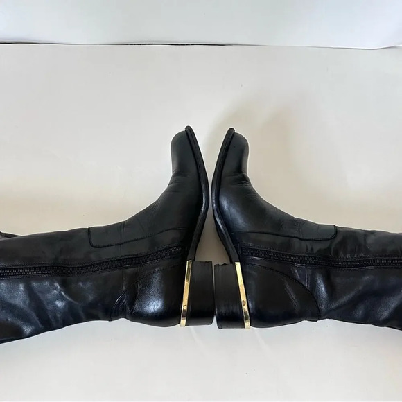 Franco Sarto Celeste Leather Knee High Boots Womens Size 6 M-W/C Black Gold - Picture 9 of 12